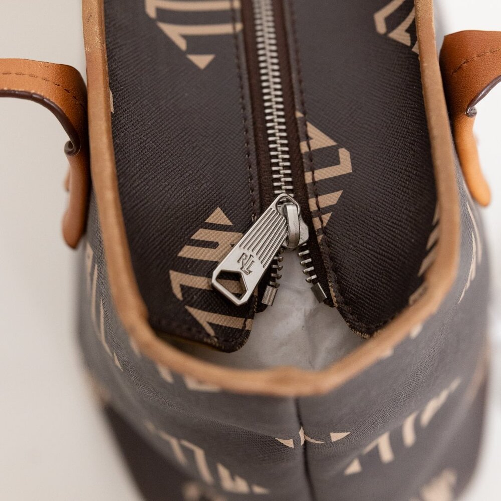 Lauren Ralph Lauren Brown Monogram Tote Bag Shopper Purse Handbag - Picture 8 of 11